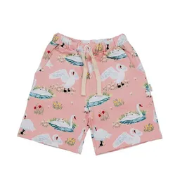 Walkiddy Walkiddy Kinder Shorts – Rosa mit Schwanmotiv, elastischer Bund mit Kordel, leicht & bequem, Sommer-Shorts, kombinierbar – Produktbild 1 von 1