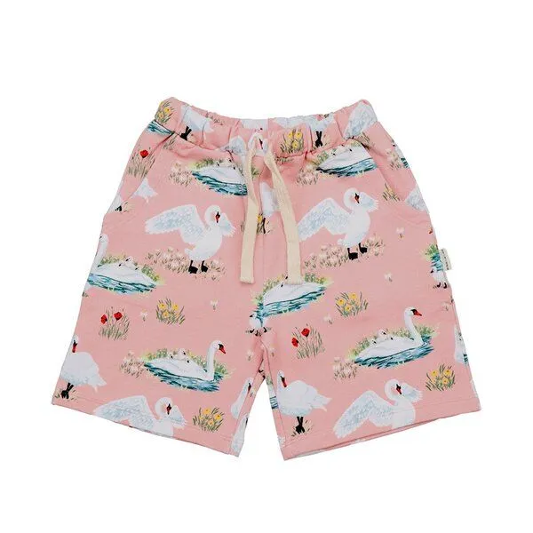 Walkiddy Walkiddy Kinder Shorts – Rosa mit Schwanmotiv, elastischer Bund mit Kordel, leicht & bequem, Sommer-Shorts, kombinierbar, Blau, – Produktbild 1 von 3