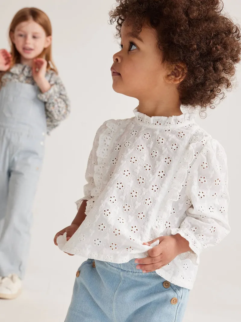 Vertbaudet Mädchen Baby Volantbluse, Weiß, – Produktbild 2 von 4