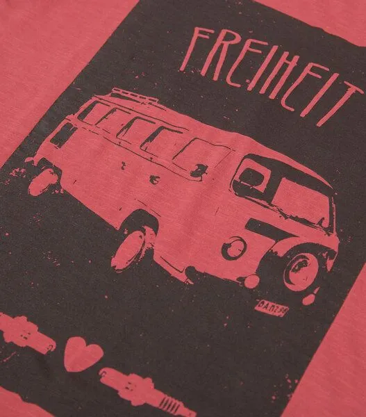 päfjes päfjes Bus Freiheit Vanlife - Fair gehandeltes Frauen T-Shirt - Slub, Rot, – Produktbild 2 von 3