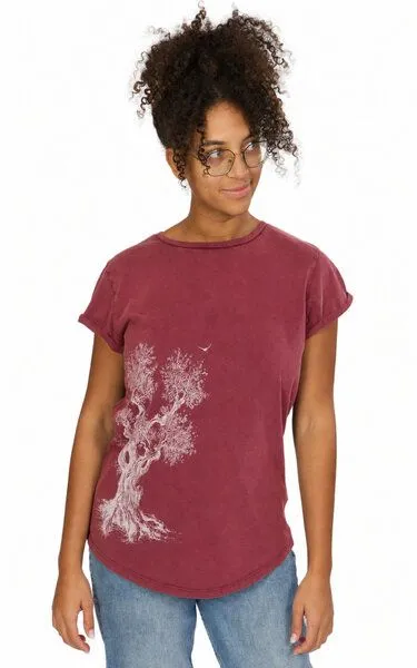 Life-Tree Life-Tree Organic Fairwear Shirt Women Olive Tree, Rot, – Produktbild 2 von 4