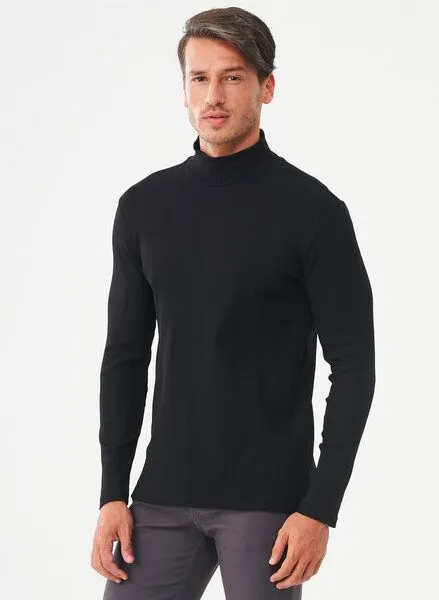 ORGANICATION ORGANICATION Geripptes Langarmshirt aus Bio-Baumwolle mit Rollkragen, Black, – Produktbild 4 von 4