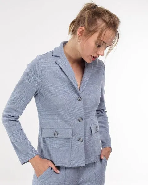 Alma & Lovis Alma & Lovis Karo-Blazerjacke in leichter Jersey-Jacquard-Qualität | Karo Jacket, Bleu (hellblau), – Produktbild 1 von 4