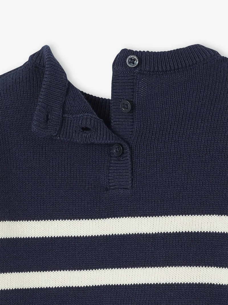 Vertbaudet Gestreifter Baby Strickpullover 100% Bio-Baumwolle GOTS-zertifiziert personalisierbar, Marine, – Produktbild 2 von 2