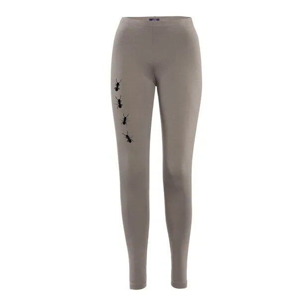 HANDGEDRUCKT HANDGEDRUCKT Leggings aus Biobaumwolle " Ameisen", Taupe, – Produktbild 1 von 2