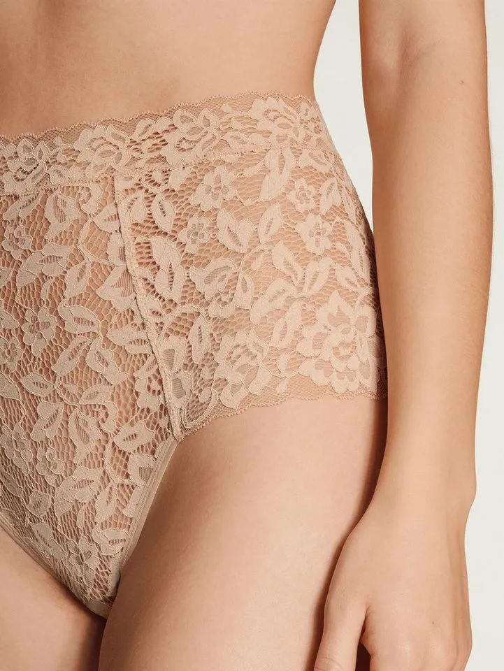 CALIDA CALIDA High-Waist-Slip Natural Comfort Lace weiche, verspielte Spitze, elastisch, extrabreiter Bund, bequem, Beige, – Produktbild 4 von 5
