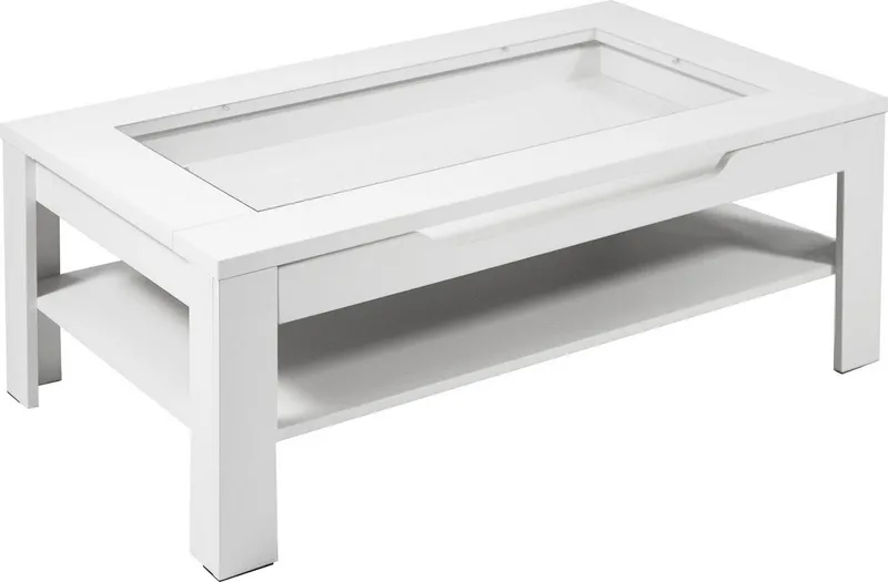 byLIVING Couchtisch Ralph, Breite 110 cm, mit Glaseinsatz und Schubkasten, Weiß, – Produktbild 4 von 5