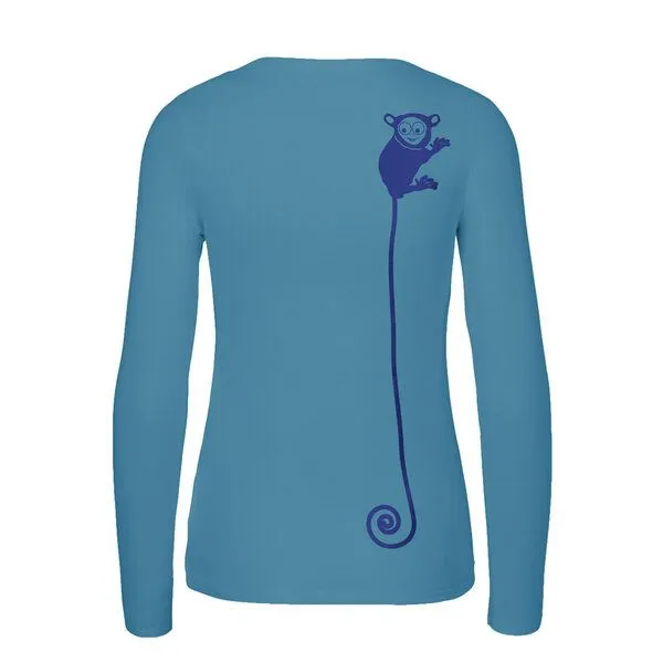 HANDGEDRUCKT HANDGEDRUCKT "Teeny Weeny Goblin" Frauen Longsleeve aus reiner Biobaumwolle (kbA), Dusty indigo, – Produktbild 1 von 3