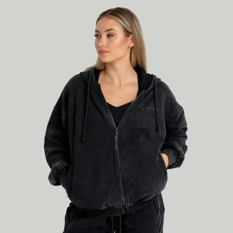 GymBeam OG1 STRIX Hoodie für Frauen mit Reißverschluss in Washed Black L – Produktbild 1 von 1