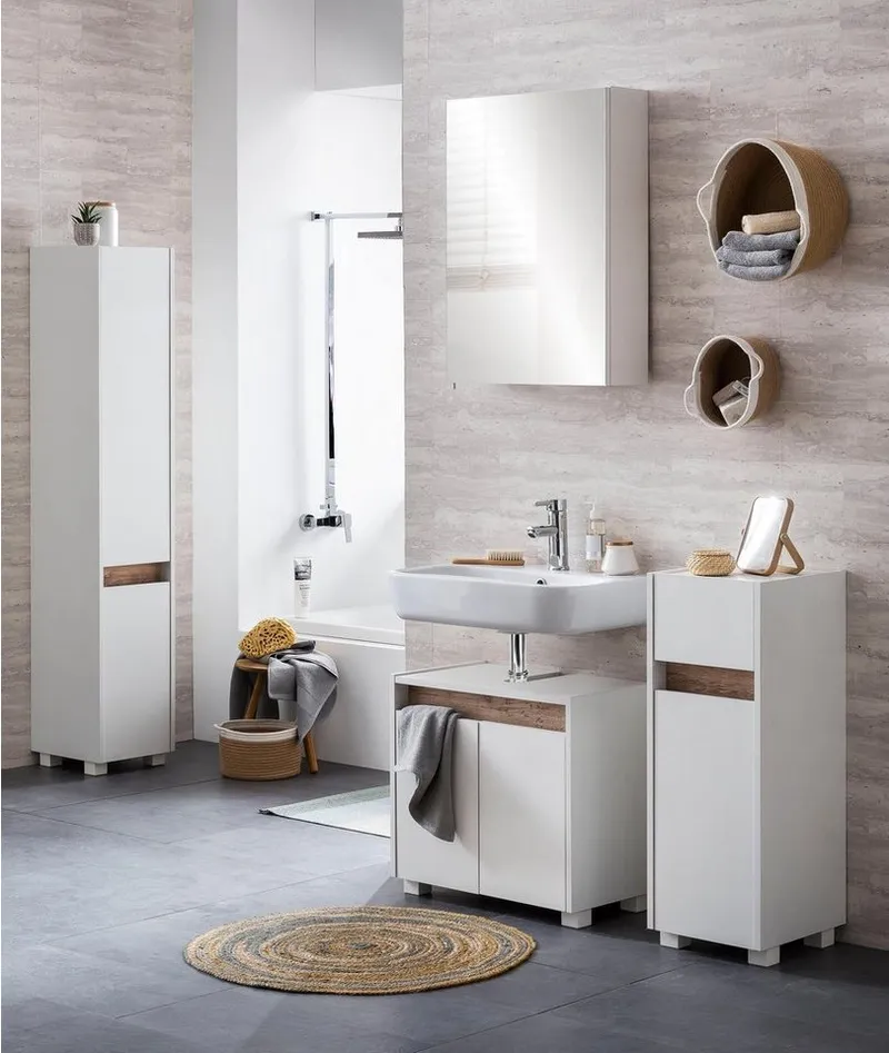 Schildmeyer Badmöbel-Set Cosmo, Badezimmer Set, melaminharzbeschichtet, Made in Germany, (Set, 3-St), Solide Verarbeitung - Dieses Produkt ist in Deutschland gefertigt, Weiß, – Produktbild 4 von 5