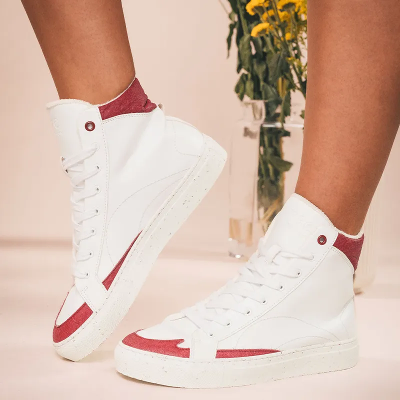 NAE NAE Herren vegan Sneaker London Veganes Öko-Leder Weiß/Rot, Dunkelrot, – Produktbild 2 von 2