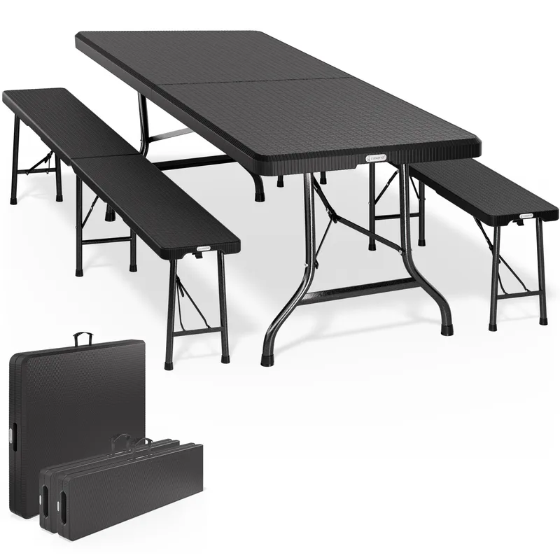 Casaria® Bierzeltgarnitur Malmö 3-tlg Schwarz, Schwarz, – Produktbild 1 von 2