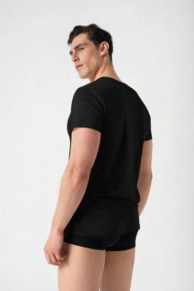 Burnell & Son Burnell & Son Unterhemd Herren 3er Pack mit Rundhals - Extra Lang mit Kurzarm Basic Slim Fit, Schwarz, – Produktbild 3 von 3