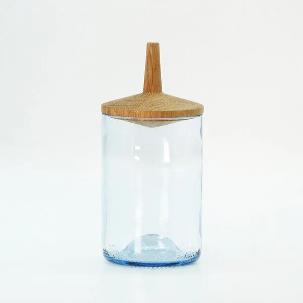 nest-gestaltung nest-gestaltung Blaues Recyclingglas mit Kreisel-Holzdeckel – Produktbild 2 von 4