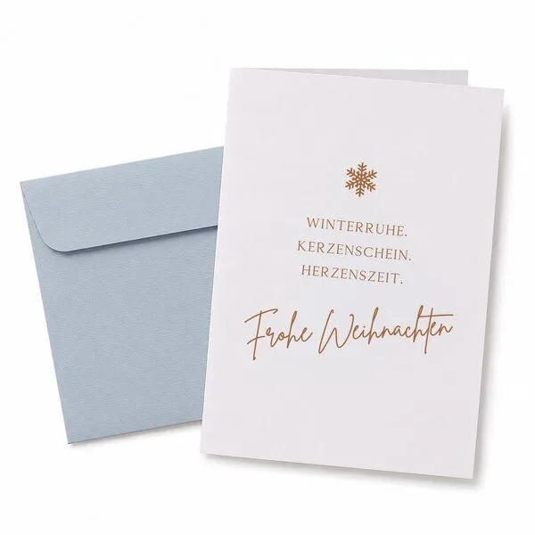 Bow & Hummingbird Bow & Hummingbird Hochwertige Weihnachtskarte mit Spruch „Winterruhe. Kerzenschein. Herzenszeit.“ Grußkarte Weihnachten in Kupfer – Produktbild 3 von 3