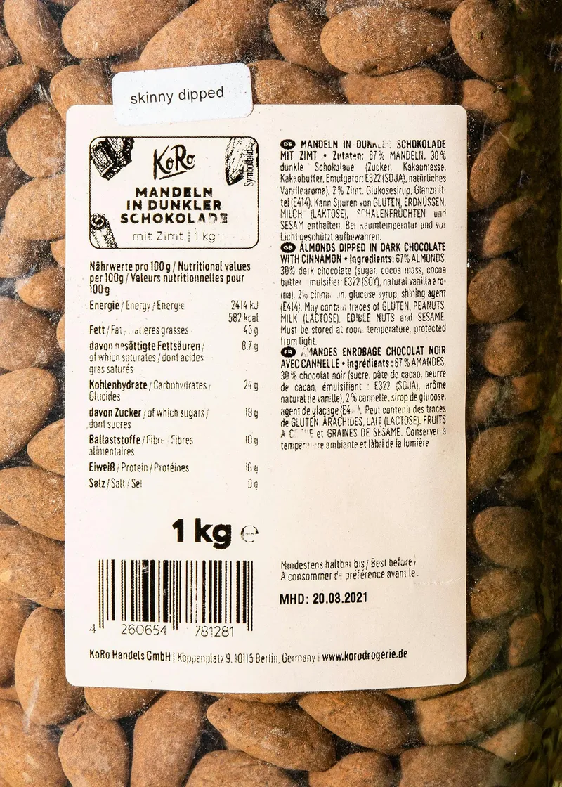 KoRo Skinny Dipped Mandeln in dunkler Schokolade mit Zimt 1 kg – Produktbild 3 von 5