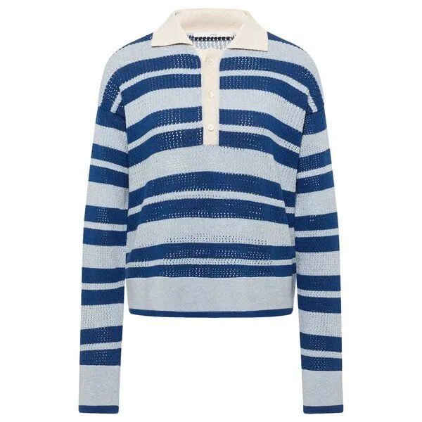 LANIUS LANIUS Strickpullover mit Polo-Kragen, Violet/skyway melange, – Produktbild 1 von 4