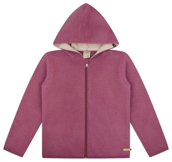 loud + proud loud + proud Kinder Wollfleece-Jacke mit Kapuze, GOTS-zertifiziert, Grape(rosa), – Produktbild 1 von 3