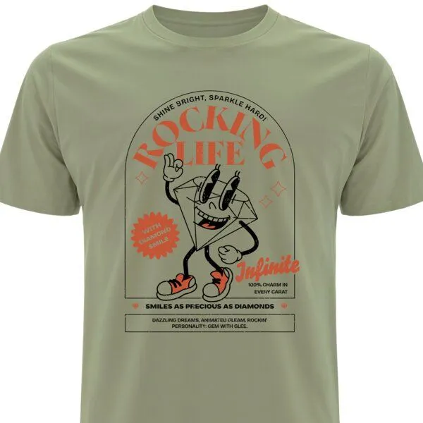 Spreecult Spreecult Rocking Life - Bio und Fair - Männer Unisex T-Shirt - Fun Retro 70er 60er, Light khaki, – Produktbild 1 von 2