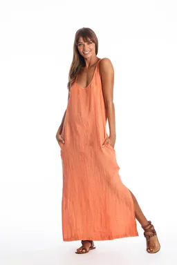 RAVENS VIEW IBIZA RAVENS VIEW IBIZA Damen vegan Leinenkleid Ariana Apricot – Produktbild 1 von 1