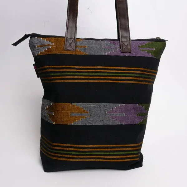 Himal Hemp Shopper/Tasche aus Dhaka-Stoffen (Tote Bag) von Himal Hemp, Petrol, – Produktbild 2 von 2