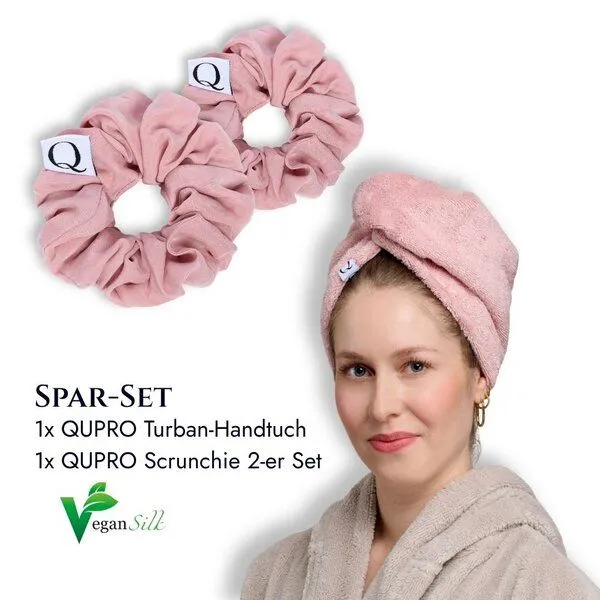 Qupro Qupro Spar-Set Turban-Handtuch & Scrunchies vegane Seide, Silver grey, – Produktbild 7 von 8