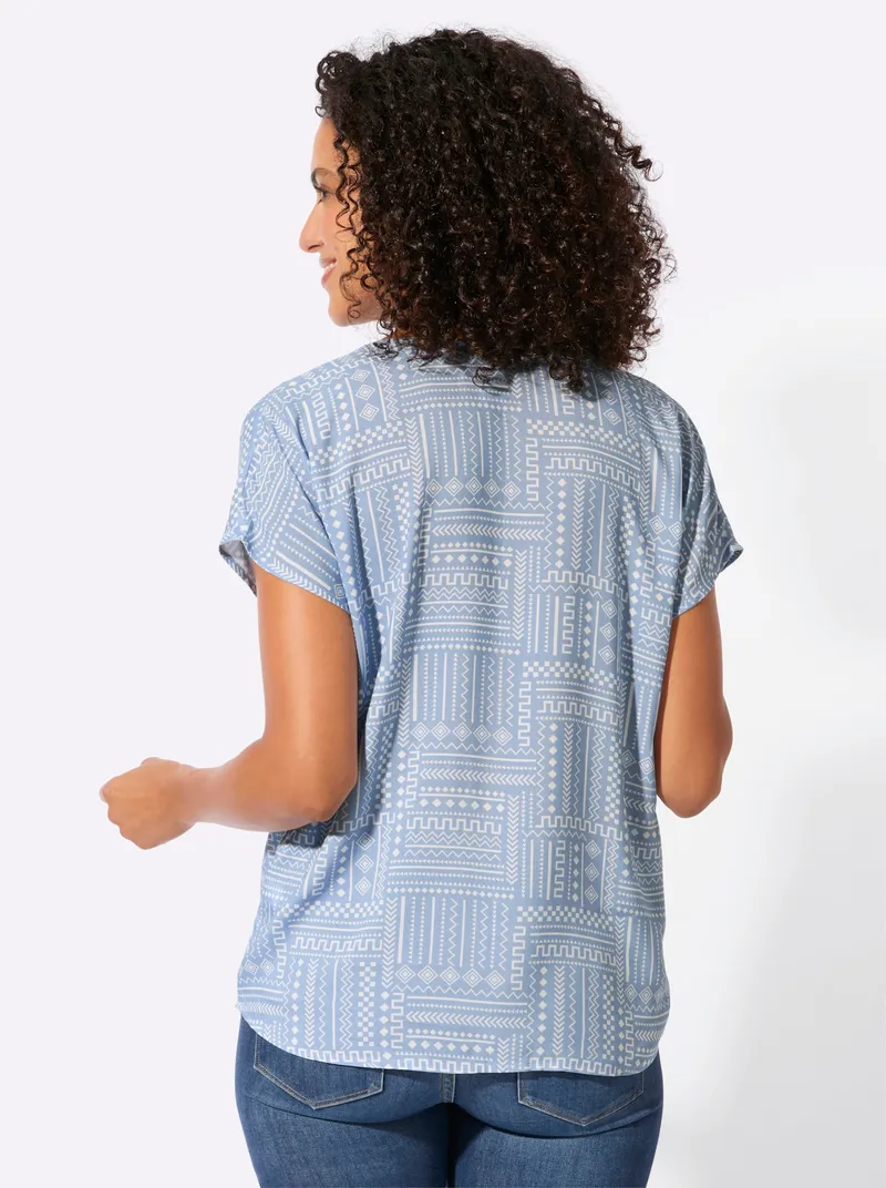 Witt Druckbluse bleu-ecru-gemustert, Bleu-ecru-gemustert, – Produktbild 2 von 2