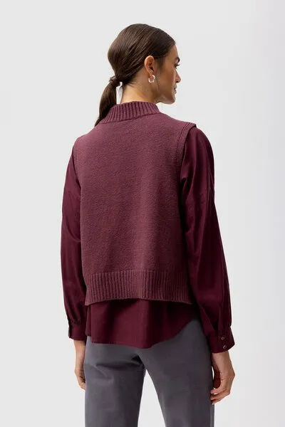 People Wear Organic People Wear Organic Boucléstrick Pullunder, rot uni, Burgunder, – Produktbild 3 von 3