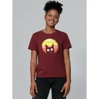 watapparel watapparel T-Shirt Frauen Sunset Cat, Burgundy, – Produktbild 1 von 1