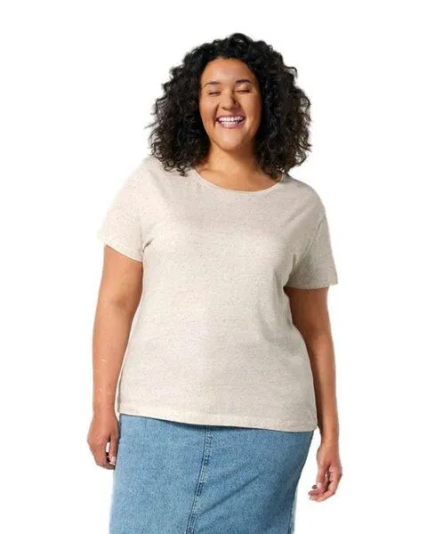 YTWOO YTWOO Damen-Scoop-Neck-T-Shirt aus Bio-Baumwolle, Beige meliert, – Produktbild 2 von 4