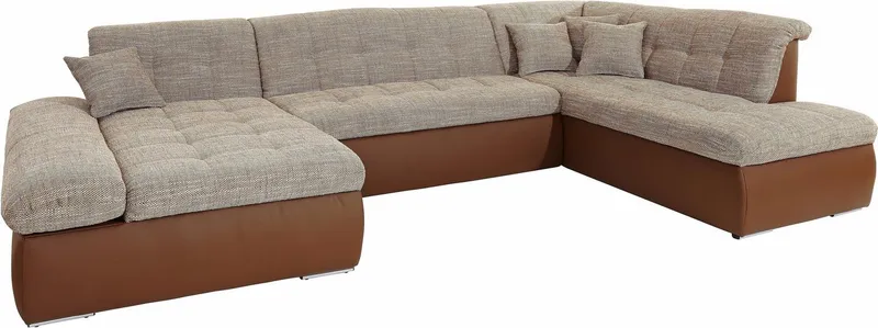 DOMO collection Wohnlandschaft MORIC 353x216x80 cm, mit viel Platz, U-Form, auch in Cord, im XXL-Format, wahlweise mit Bettfunktion und Armlehnenverstellung, Beige|braun, – Produktbild 8 von 8