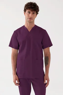 TENCEL™ Schlupfkasack Herren - V-Ausschnitt, black berry - Berufsbekleidung.de – Produktbild 1 von 1