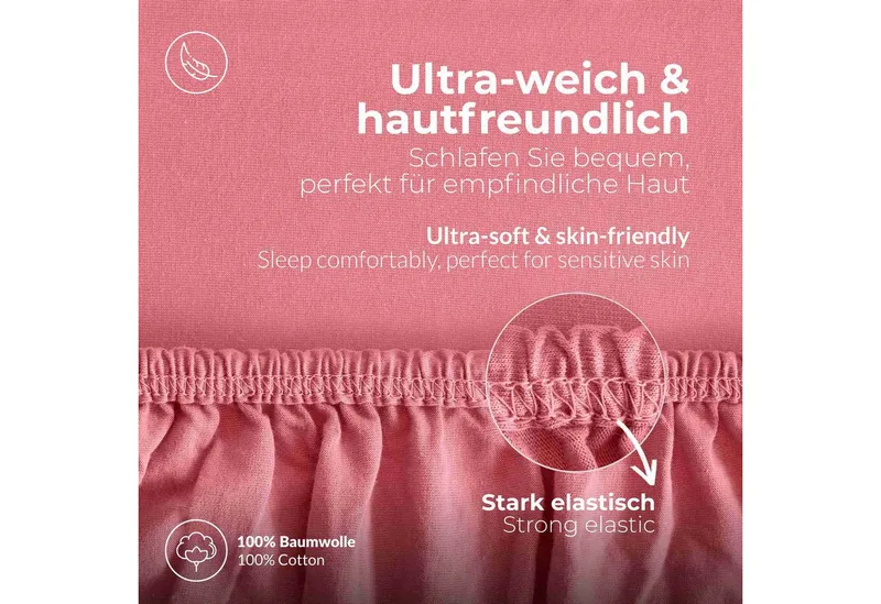 etérea Himmlische Qualität Spannbettlaken etérea Comfort Jersey Spannbettlaken, Jersey, Gummizug: rundum, (1 Stück), Rosa, – Produktbild 7 von 8