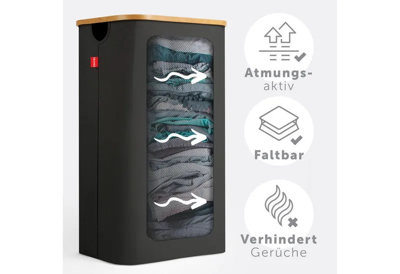 Blumtal Wäschekorb 1,2 oder 3 Fächer mit herausnehmbaren Wäschesäcken 100, 140 oder 150L, in drei Größen erhältlich, Schwarz, – Produktbild 4 von 5