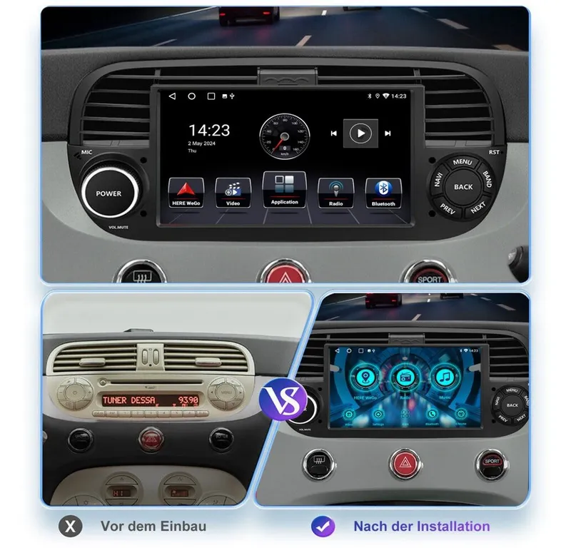 ESSGOO 7" DAB+ 64G Für 2007-2015 Fiat 500 Android 15 Carplay GPS RDS NAVI BT Navigationsgerät (Touchscreen GPS Navi Apple Carplay & Android Auto), Schwarz, – Produktbild 5 von 5