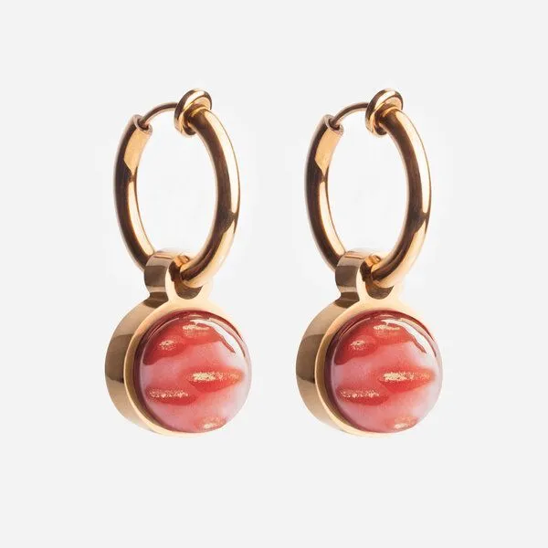 ALEXASCHA ALEXASCHA Roségold Clip Creolen mit Anhänger | Mix & Match, Kirschrot, – Produktbild 1 von 4
