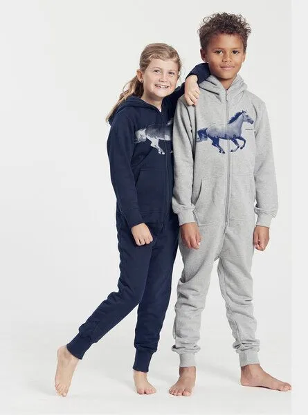 Peaces.bio - handbedruckte Biomode Peaces.bio - handbedruckte Biomode Jumpsuit Horsepower Kinder, Hellgrau, – Produktbild 2 von 3
