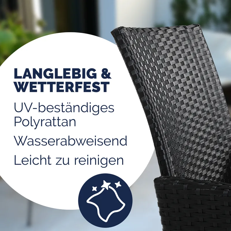 Casaria® Polyrattan Kino Bank Schwarz 143x67x87cm, Schwarz, – Produktbild 2 von 2