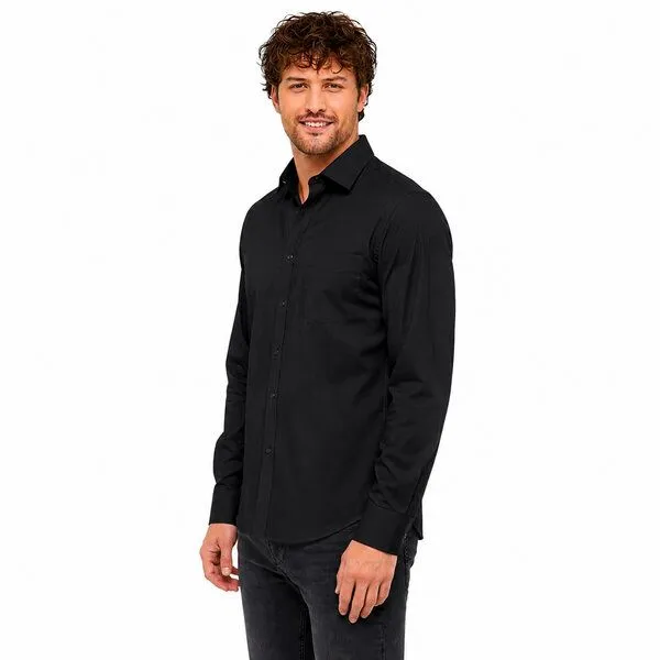 Bruno Barella Bruno Barella Herren Business Hemd aus ägäischer Bio-Baumwolle – Regular Fit mit Brusttasche, Schwarz, – Produktbild 1 von 4