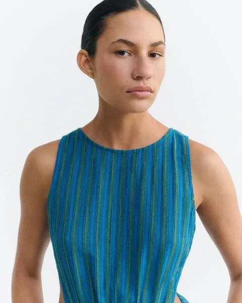 thinking mu thinking mu Kin Dress, Grün-blau (windsor stripes), – Produktbild 3 von 4