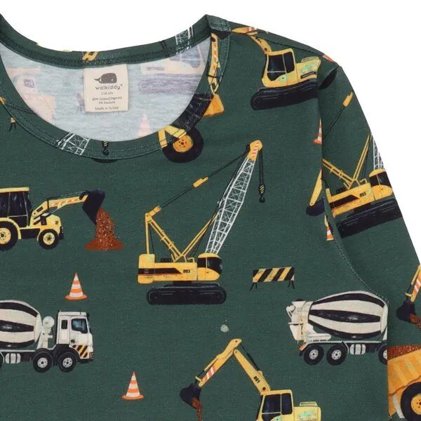 Walkiddy Walkiddy Langarmshirt Grün Baumaschinen-Allover Bio-Baumwolle GOTS, Grün, – Produktbild 3 von 3