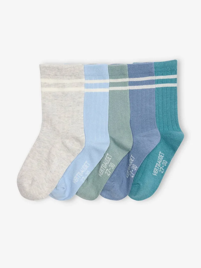 Vertbaudet 5er-Pack Kinder Socken Doppelstreifen BASIC, Himmelblau, – Produktbild 1 von 2