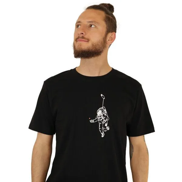 Spangeltangel Spangeltangel Herrenshirt "Kosmonaut", T-Shirt, Bio-Baumwolle, Astronaut, Stern,, Schwarz, – Produktbild 3 von 4