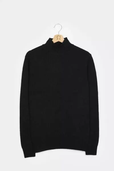 Rifò - Circular Fashion Made in Italy Rifò - Circular Fashion Made in Italy Stehkragenpullover aus recycteltem Kaschmir Modell: Clemente, Schwarz (black ardesia), – Produktbild 3 von 4
