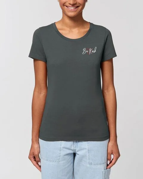 Human Family Bio Damen Rundhals T-Shirt Amorous "Be kind" von Human Family, Anthrazit, – Produktbild 2 von 2