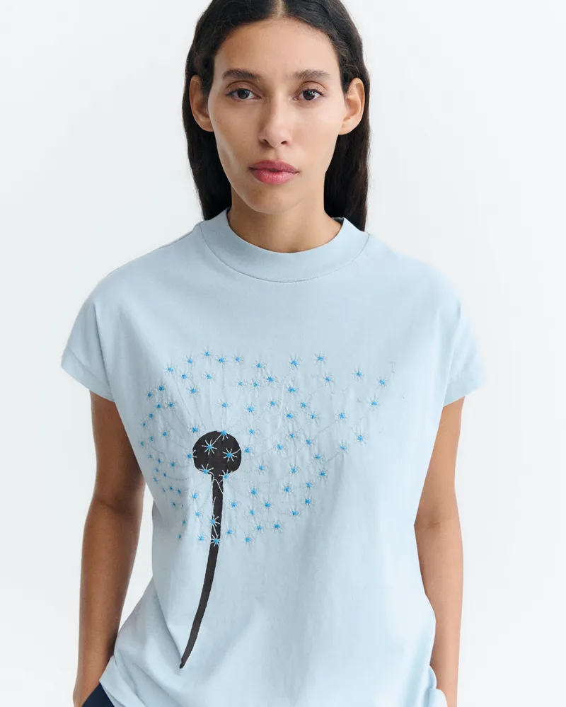 thinking mu Thinking MU Damen vegan T-Shirt Dandelion Mit Stickerei Volta Hellblau, Hellblau, – Produktbild 1 von 2