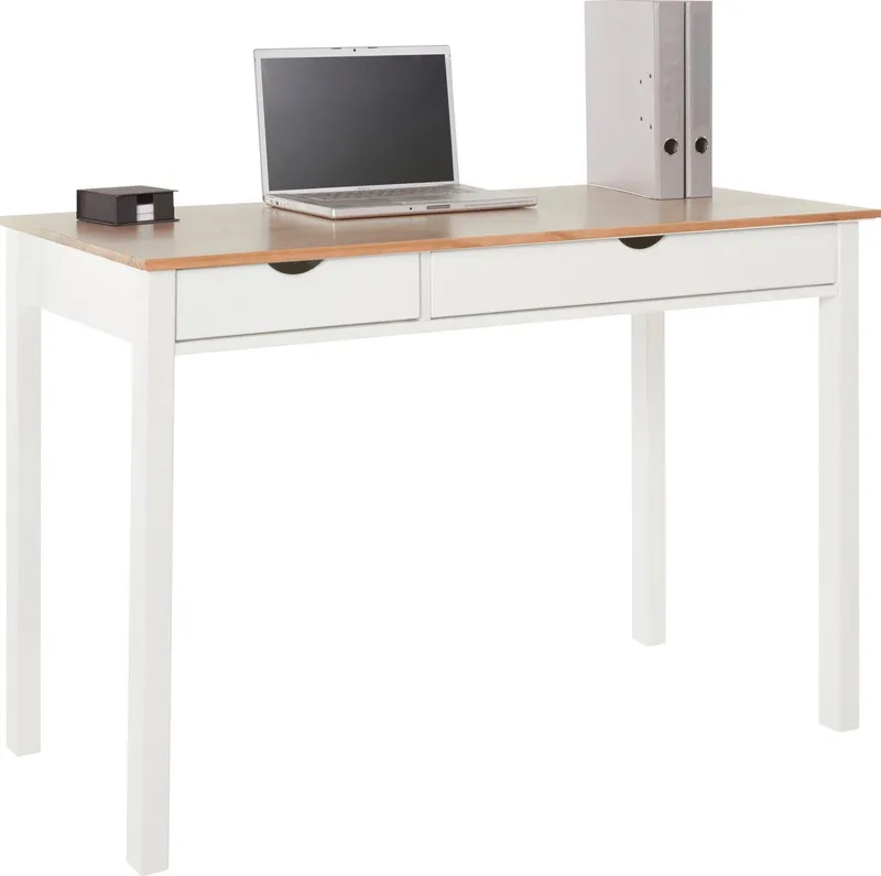 Home affaire Schreibtisch Gava, massives Kiefernholz, für das home office, Breite 100/120/140 cm, Beige, – Produktbild 1 von 5