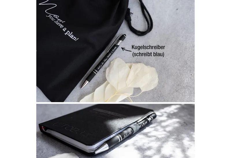 TOBJA Taschenkalender Taschenkalender 2027 A6 Schwarz Set mit Stift, Pen-Loop und Beutel, Zubehör-Set, Froschtasche, Pen-Loop, Touch-Stift, FSC-Hardcover, Schwarz, – Produktbild 4 von 5