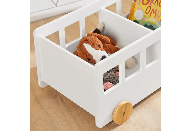 SoBuy Bücherregal KMB41, Spielzeugtruhe Kinderzimmerregal mit Rollen, Bücherregal Kinder, Kinderregal Aufbewahrungsregal für Kinder Bücherständer Spielzeugregal, Weiß, – Produktbild 5 von 5