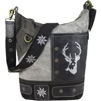 Domelo Domelo Hobo Tasche Canvas Umhängetasche mit Trachten Motive graue Schultertasche – Produktbild 1 von 1